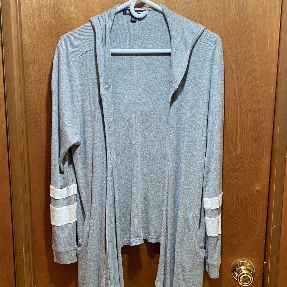 INC International Concepts Gray Knit Hooded Drape Front XL Cardigan